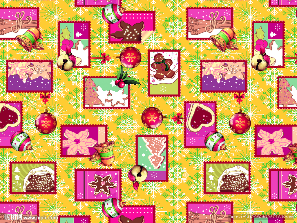 数码印花 圣诞花型 面料印花图