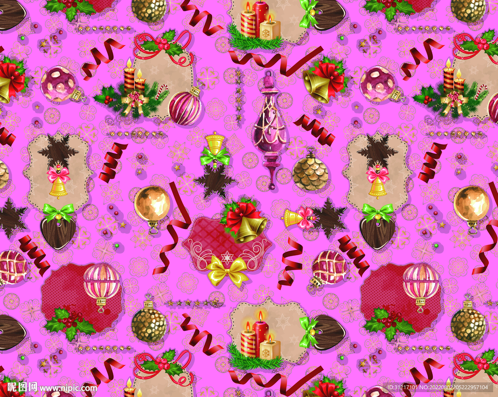 数码印花 圣诞花型 面料印花图