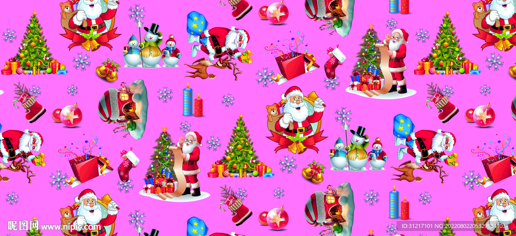 数码印花 圣诞花型 面料印花图