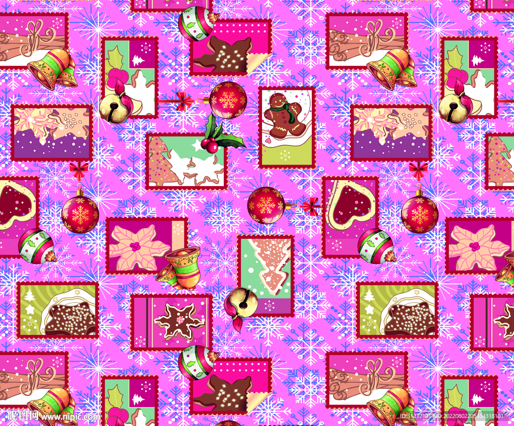 数码印花 圣诞花型 面料印花图