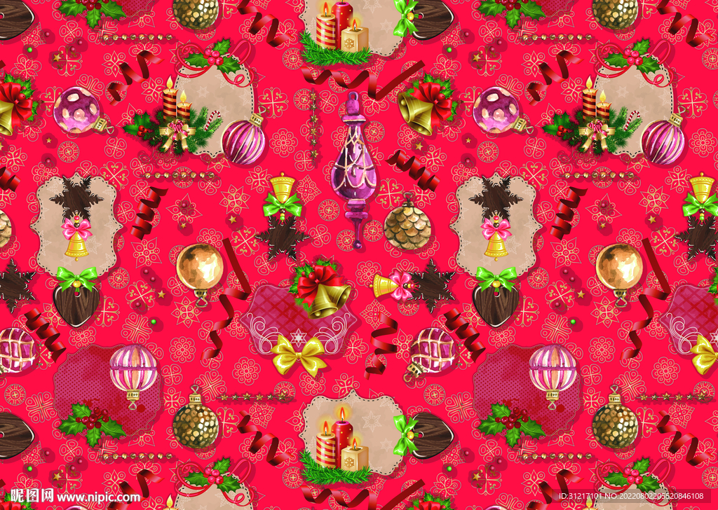 数码印花 圣诞花型 面料印花图