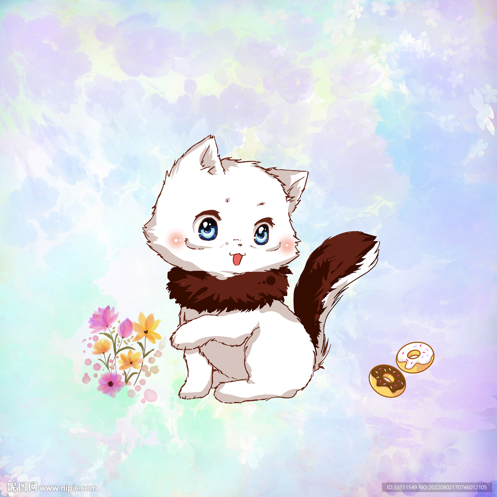 卡通手绘扎染猫咪