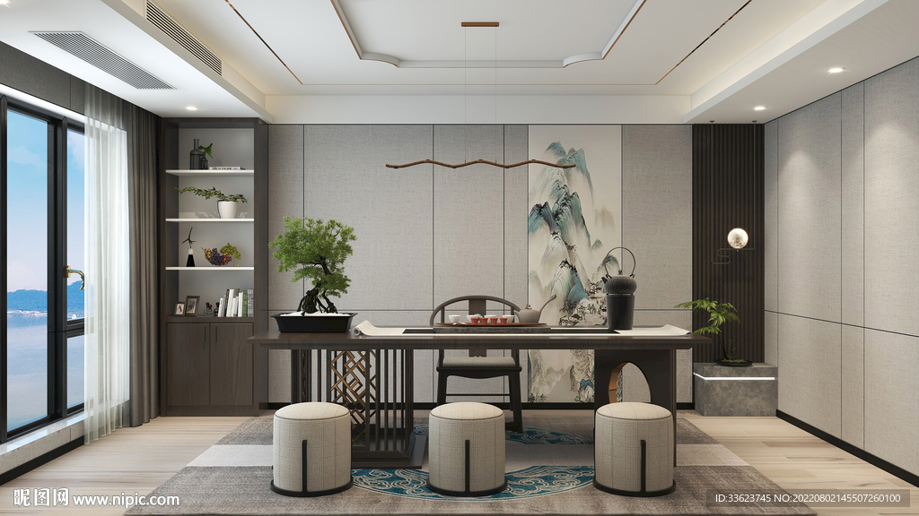 新中式茶室效果图