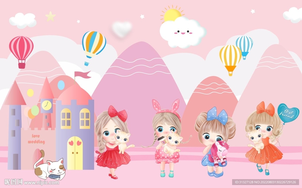卡通可爱小公主儿童房背景墙图片