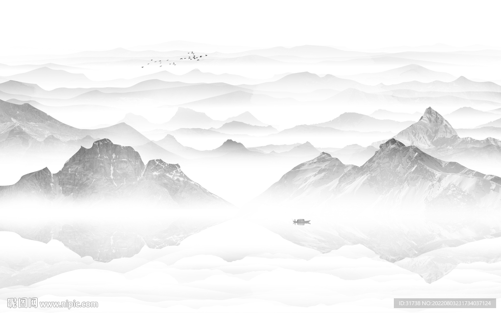 大气磅礴简约新中式山水背景墙