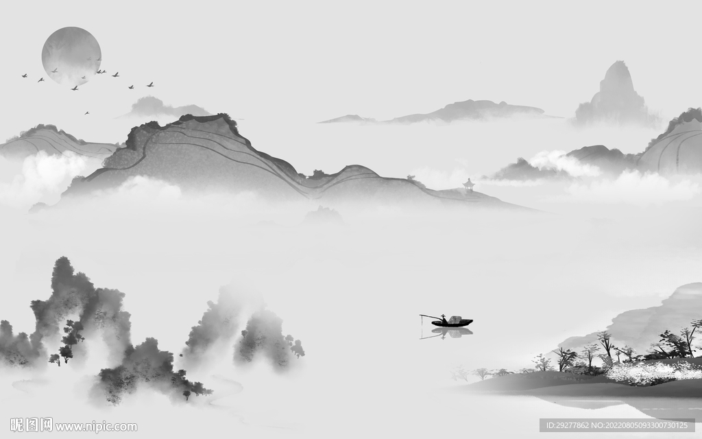 最新灰色客厅山水 Tif分层