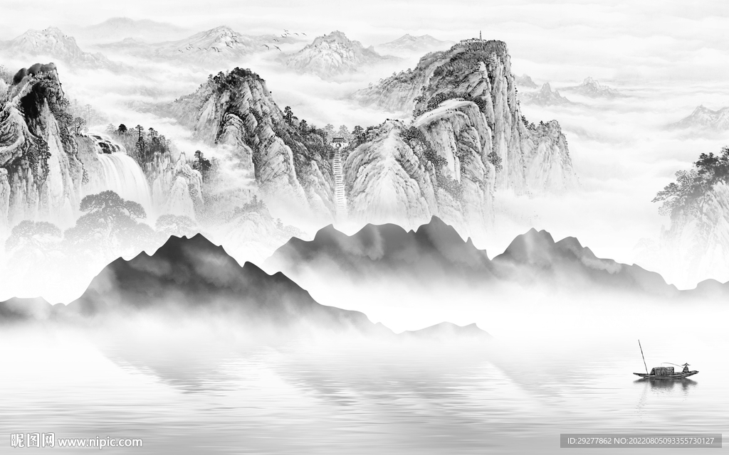 爆款灰色客厅山水 Tif分层