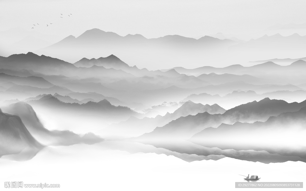 高端灰色客厅山水 Tif分层