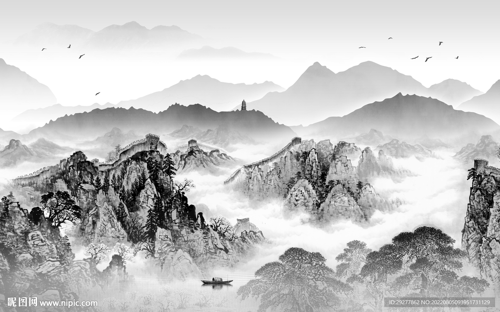 人气灰色客厅山水 Tif分层