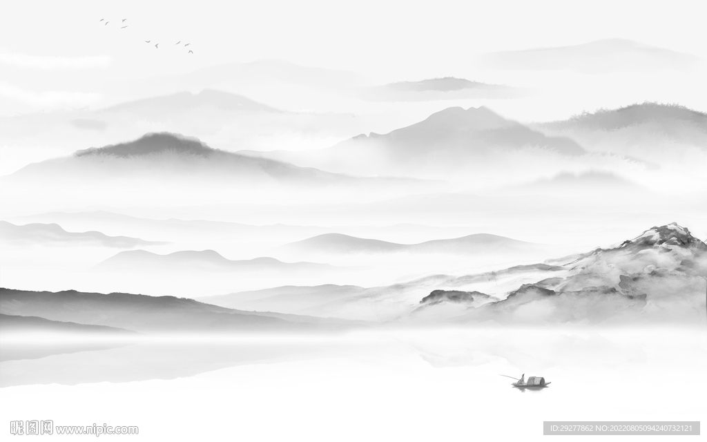 大气 灰色客厅山水 Tif分层