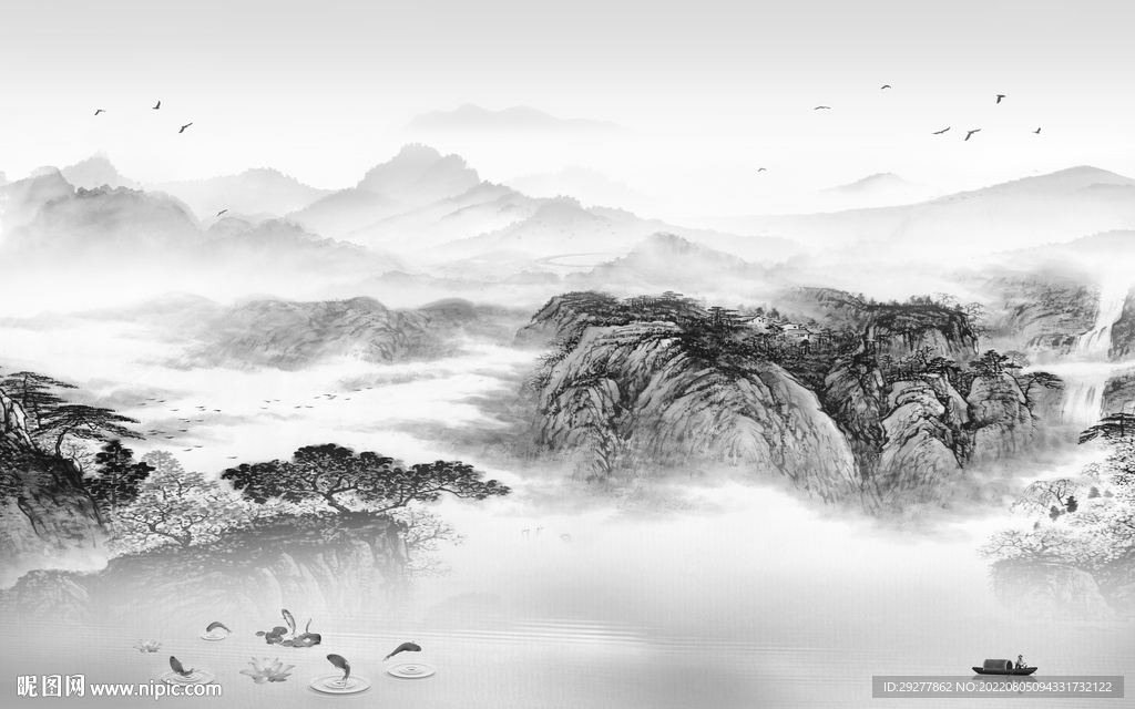 简约灰色客厅山水 Tif分层