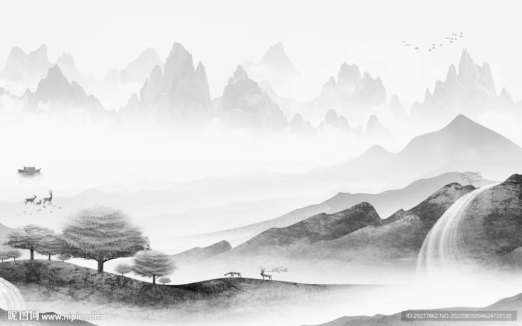 高档灰色客厅山水 Tif分层