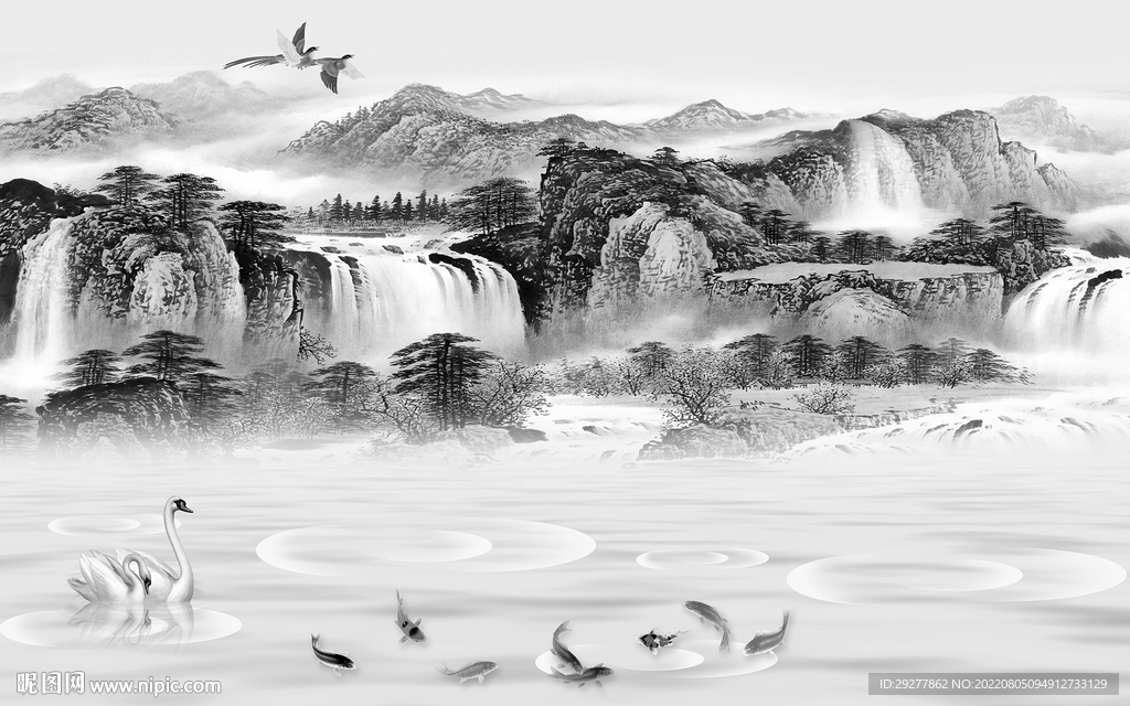 别墅灰色客厅山水 Tif分层