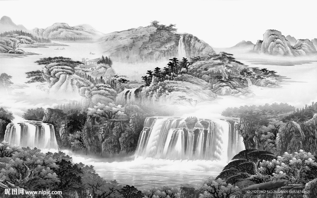 别墅现代灰色山水 Tif分层