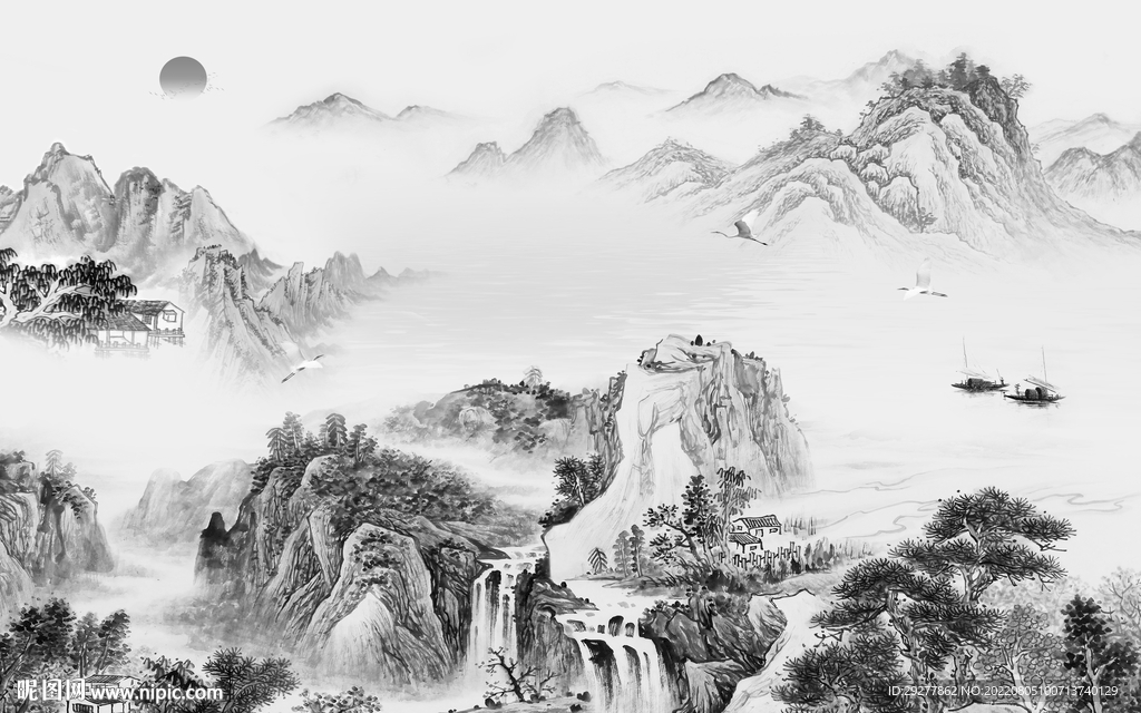 新款 现代灰色山水 Tif分层