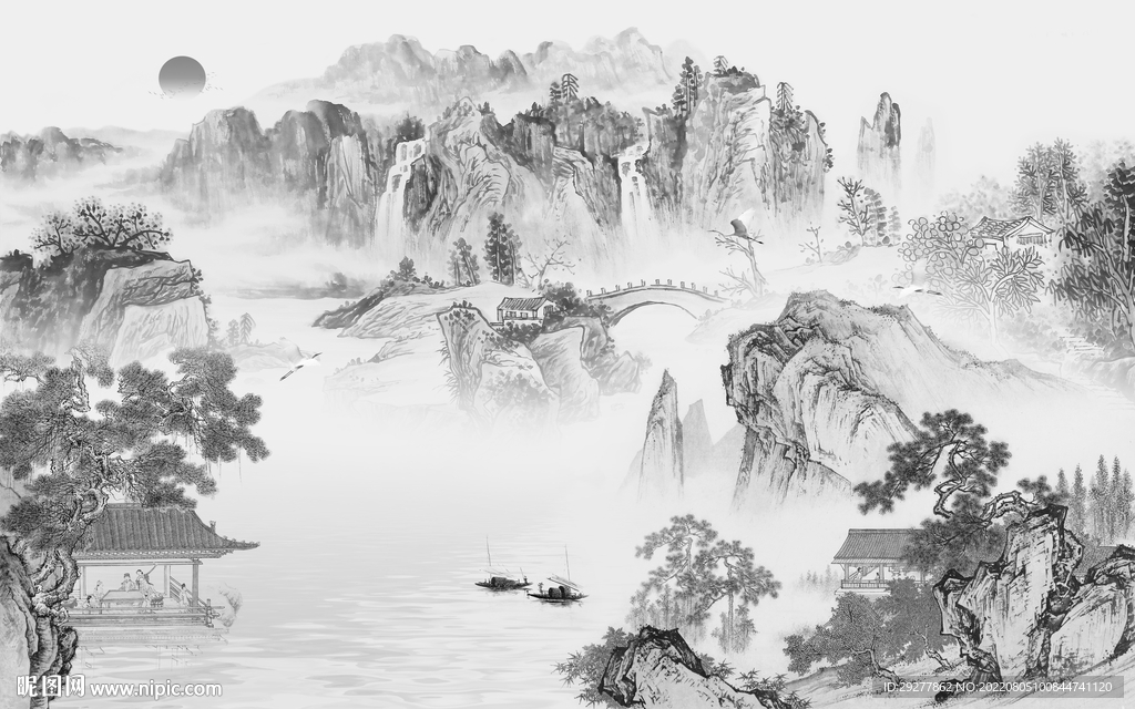 高雅 现代灰色山水 Tif分层