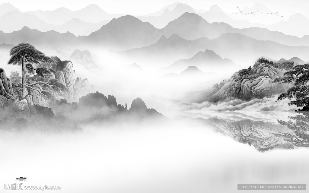 新中式现代灰色山水 Tif分层