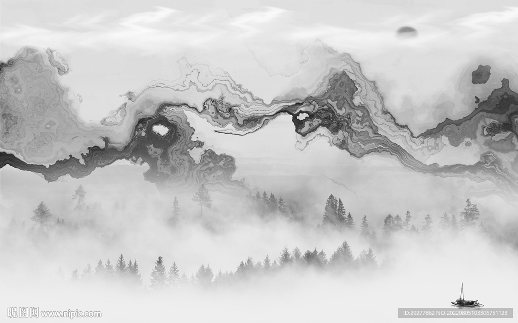 中国风现代灰色山水 Tif分层