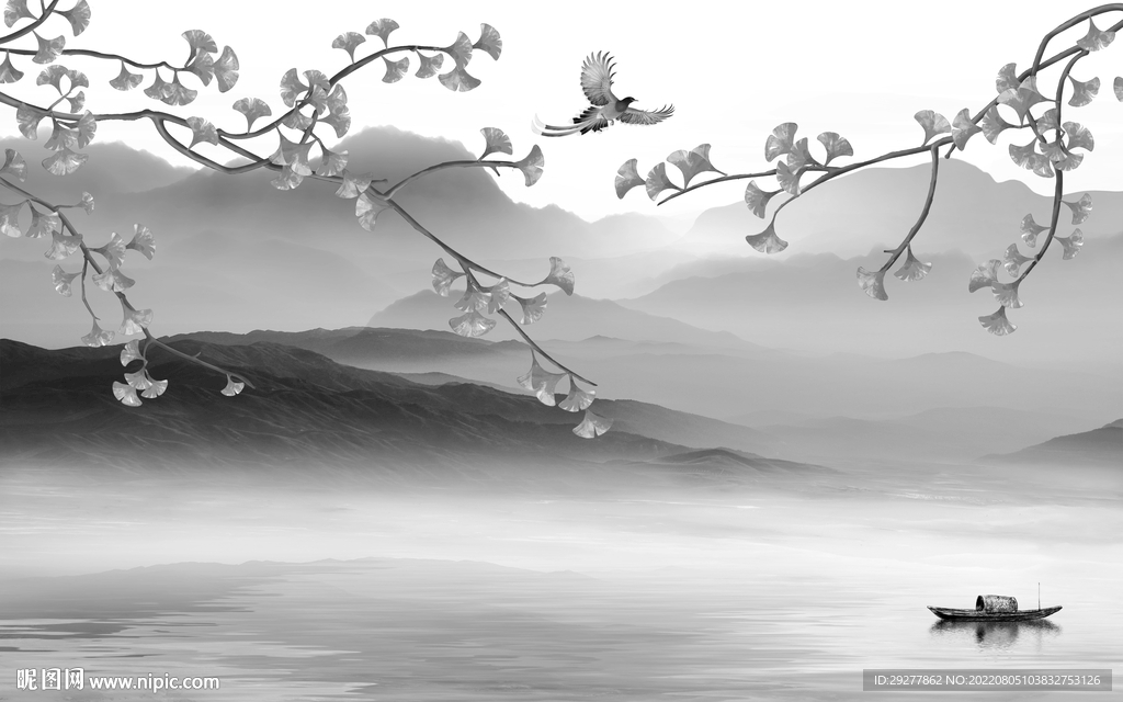 意境现代灰色山水 Tif分层