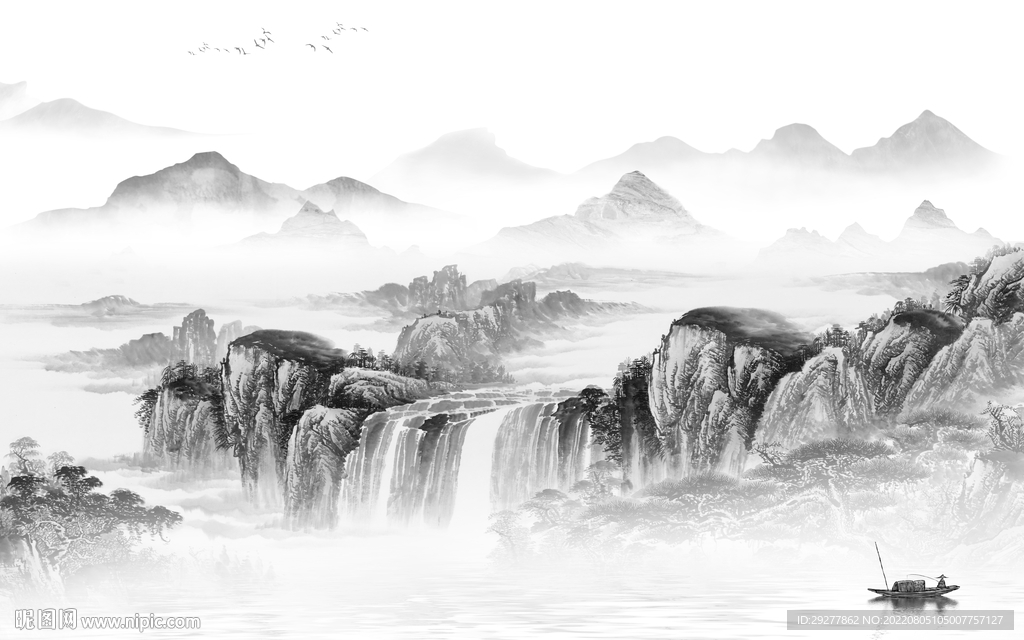 高清 现代灰色山水 Tif分层