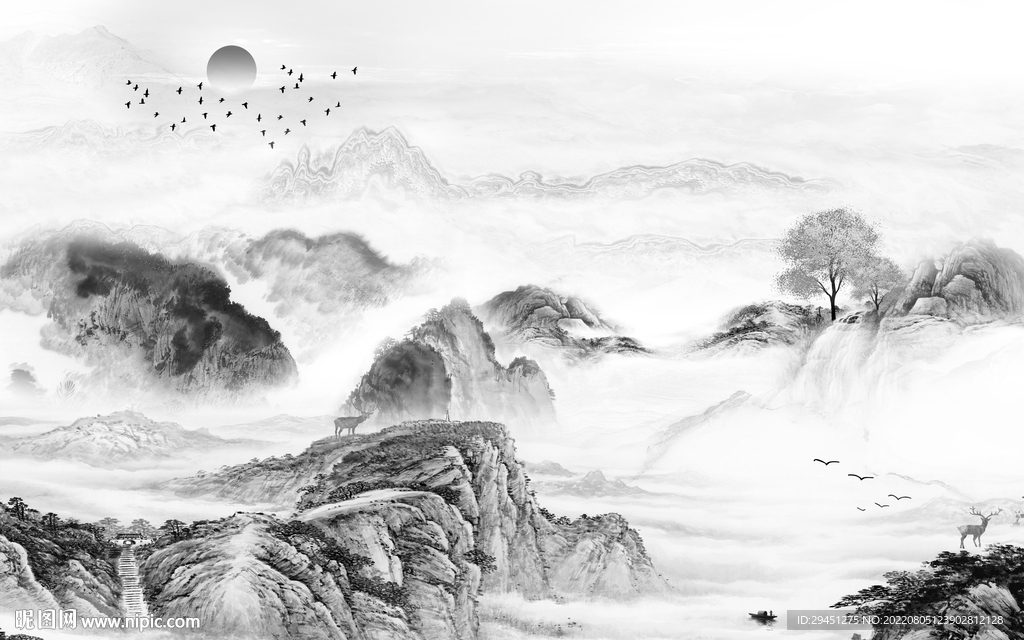 高档 现代灰色山水 Tif分层