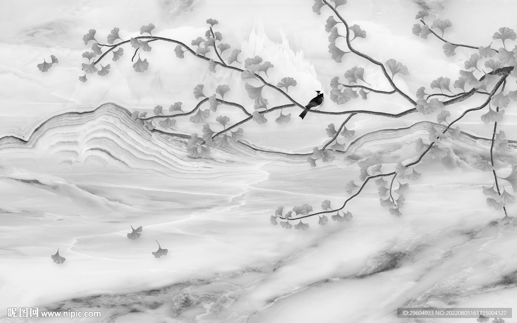 花鸟灰色背景山水 tif分层