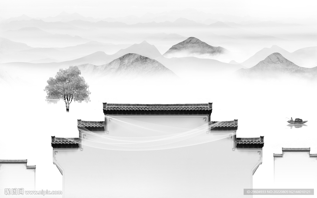 徽派灰色背景山水 tif分层