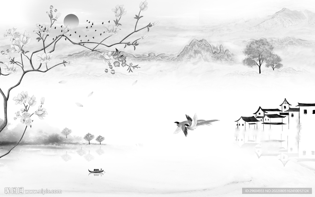 客厅 灰色背景山水 tif分层