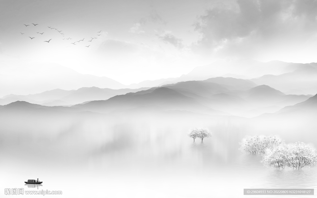 中式灰色背景山水 tif分层