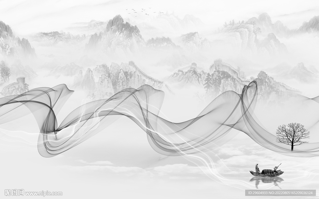 高清灰色背景山水 tif分层