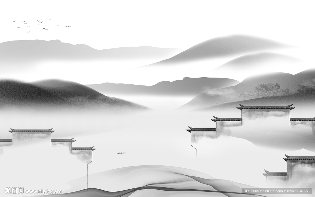 高档灰色背景山水 tif分层