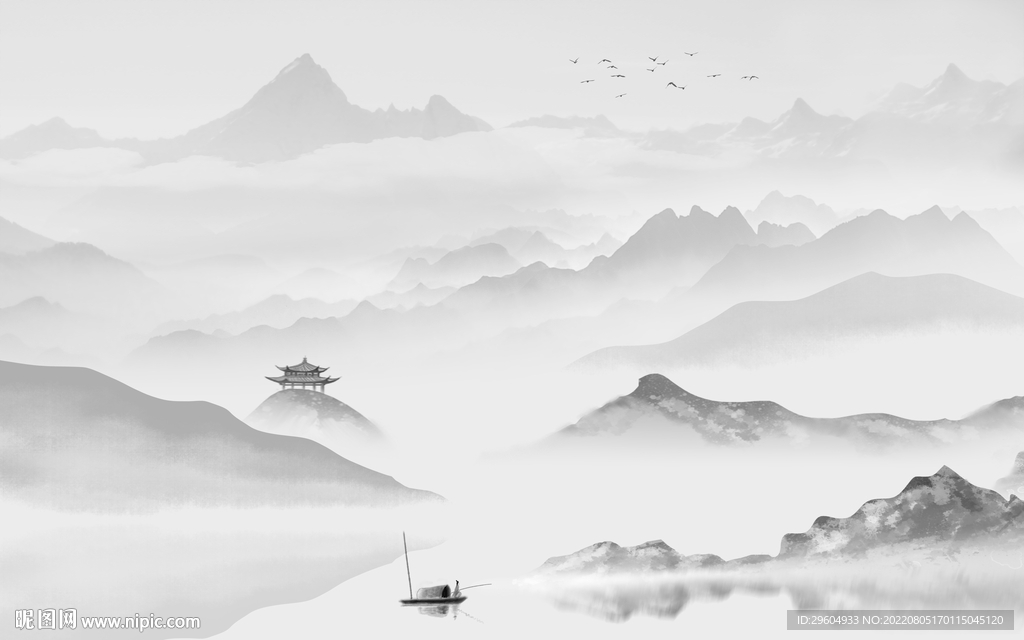 爆款灰色背景山水 TIf分层