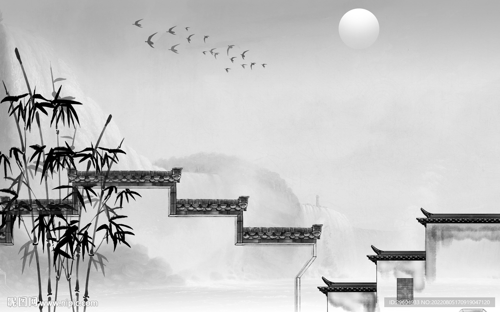 别墅灰色背景山水 TIf分层