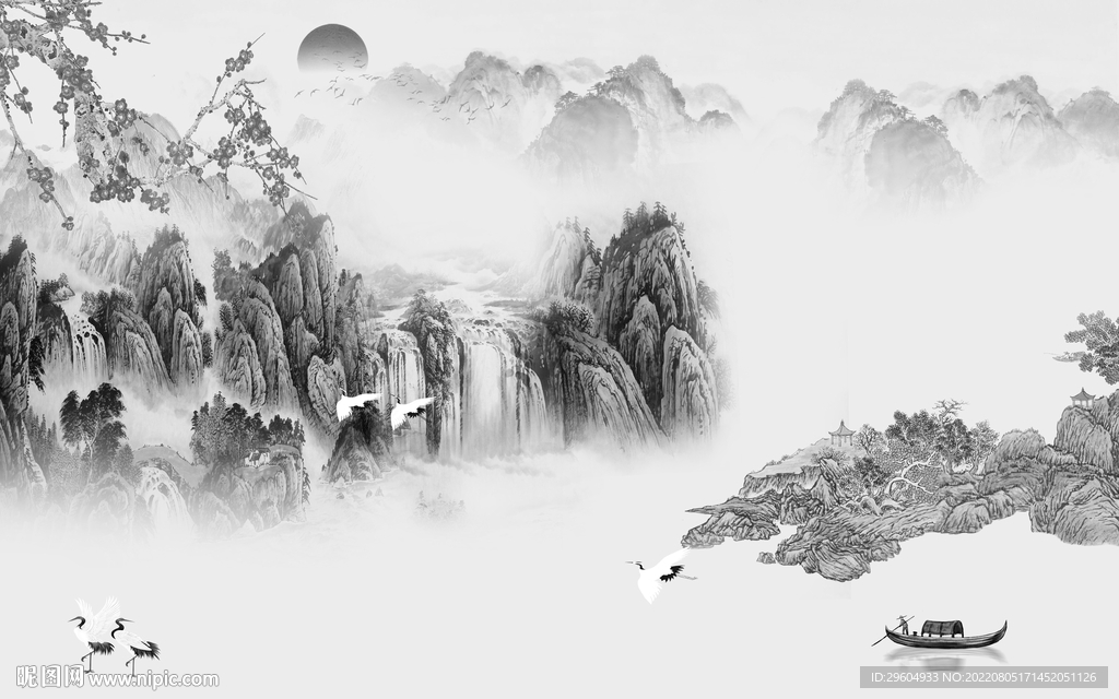 简约 灰色背景山水 TIf分层