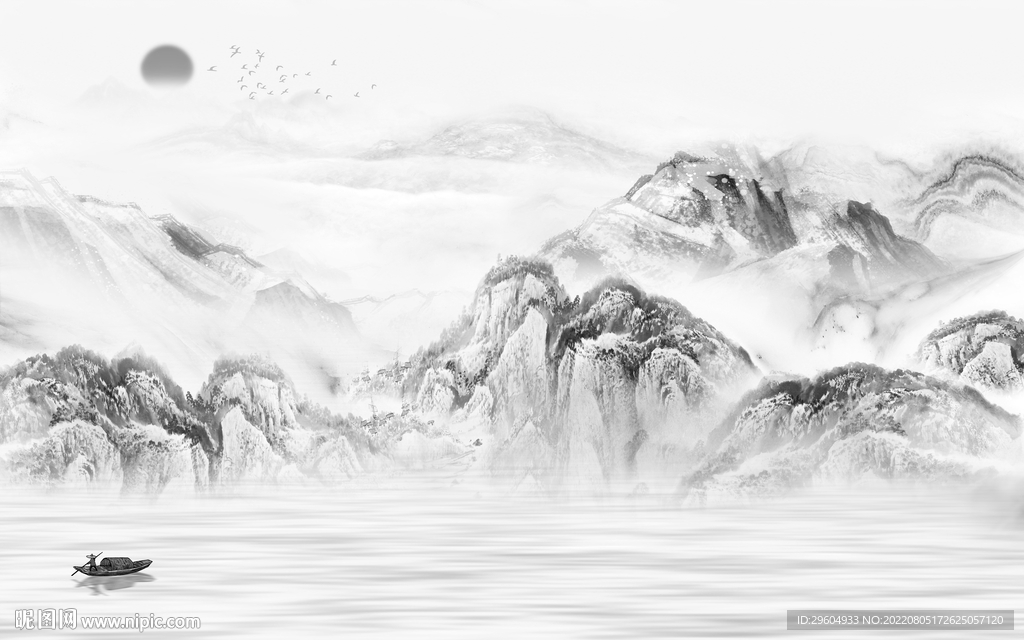 现代灰色背景山水 TIf分层