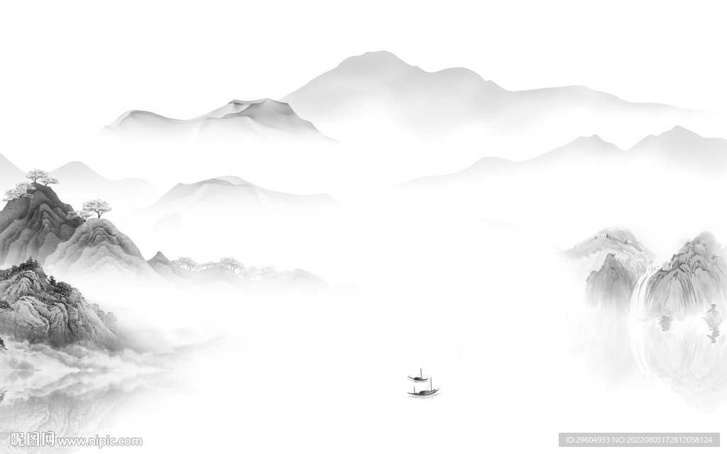 高档 灰色背景山水 TIf分层