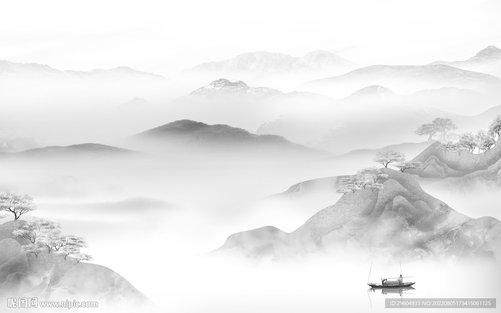 简约 灰色背景山水 tif分层