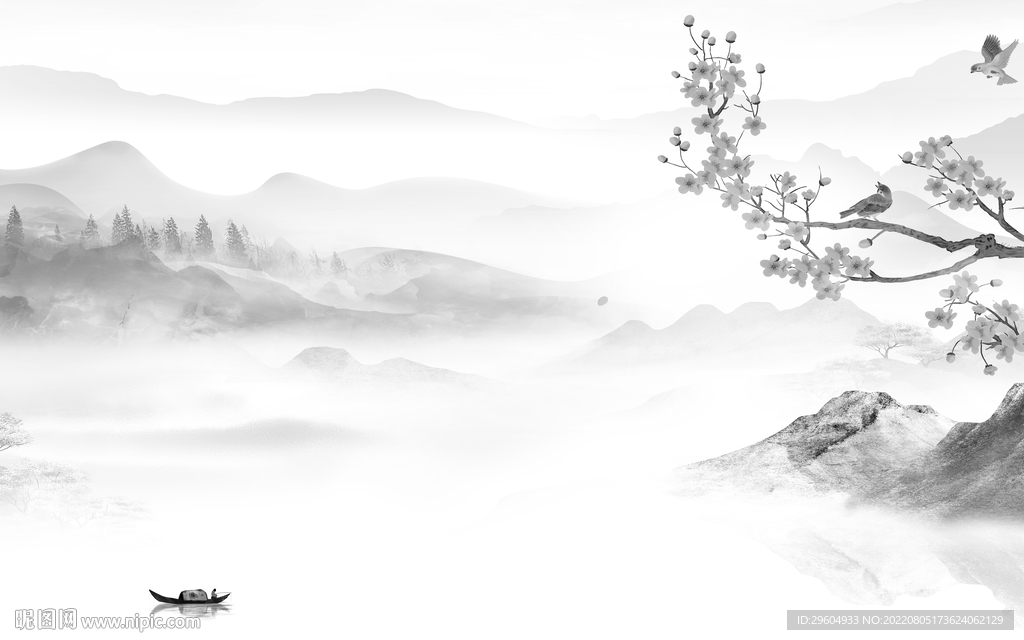 高清 灰色背景山水 TIf分层