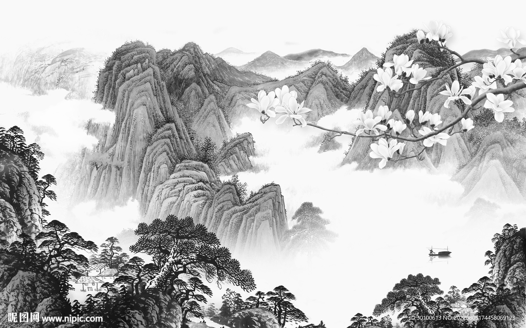 别墅 灰色现代山水 Tif分层