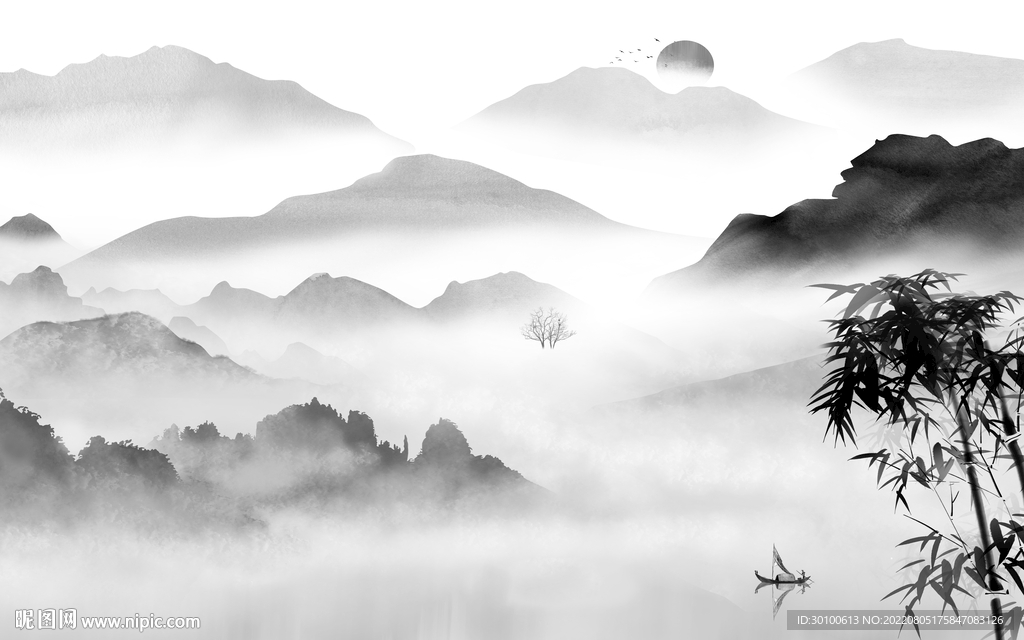 意境 灰色现代山水 Tif分层