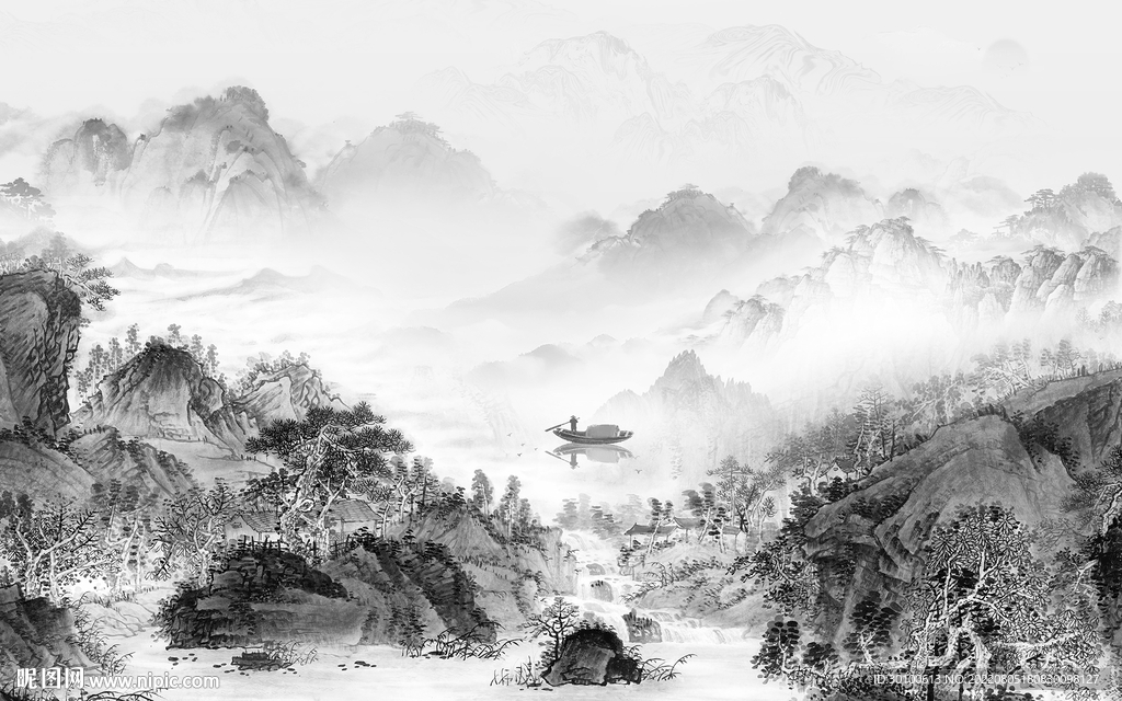 新款 灰色现代山水 Tif分层