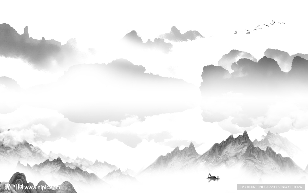 大气灰色现代山水 Tif分层