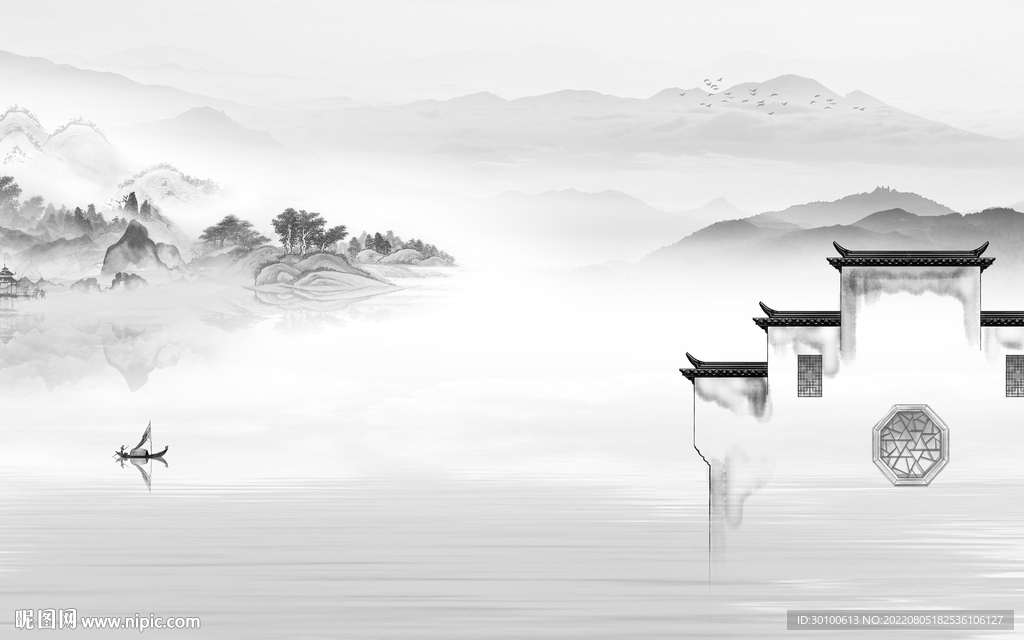 徽派 灰色大气山水 Tif分层