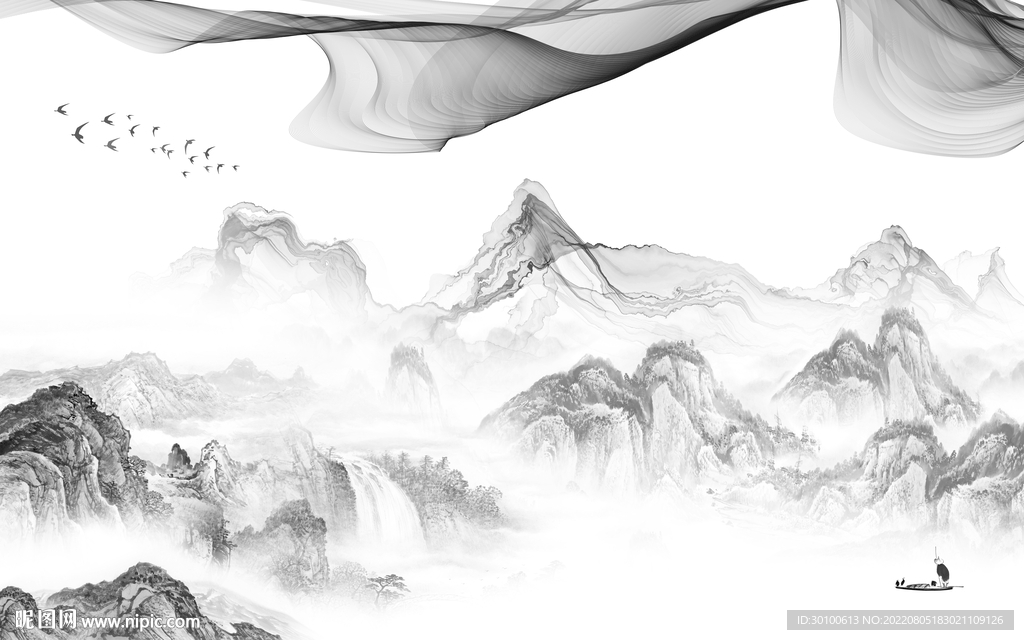 高档灰色现代山水 Tif分层