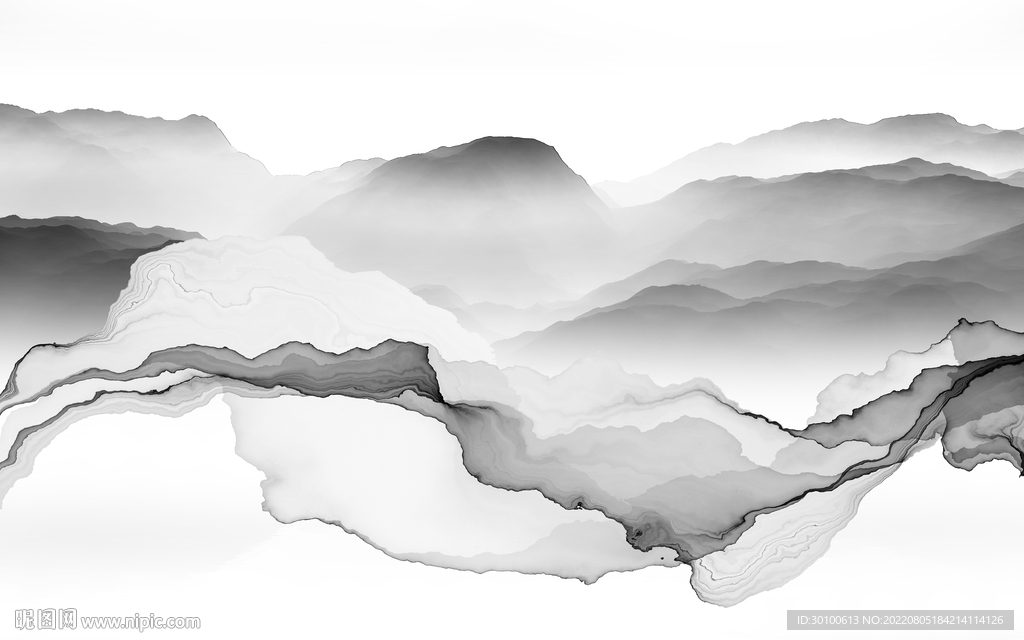 线条灰色大气山水 Tif分层