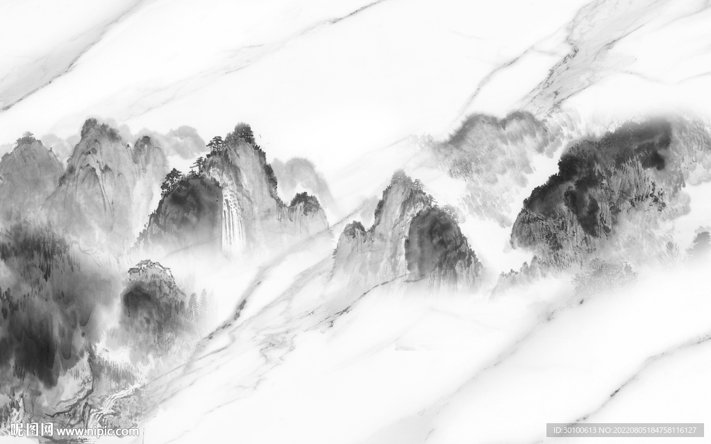 高档 灰色大气山水 Tif分层