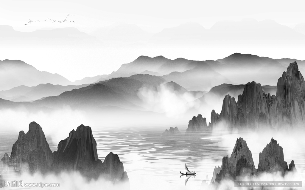 人气灰色大气山水 Tif分层