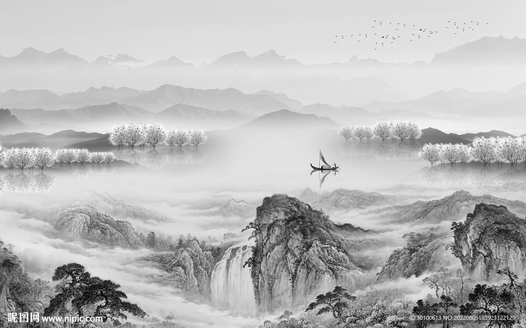 高清 灰色现代山水 Tif分层