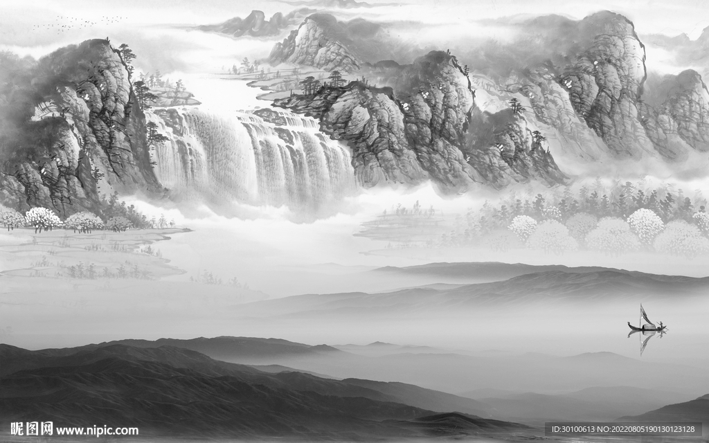 高清 灰色大气山水 Tif分层