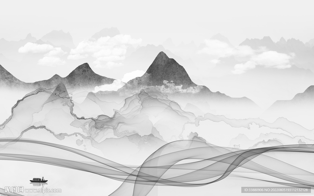 别墅简约灰色山水 Tif分层